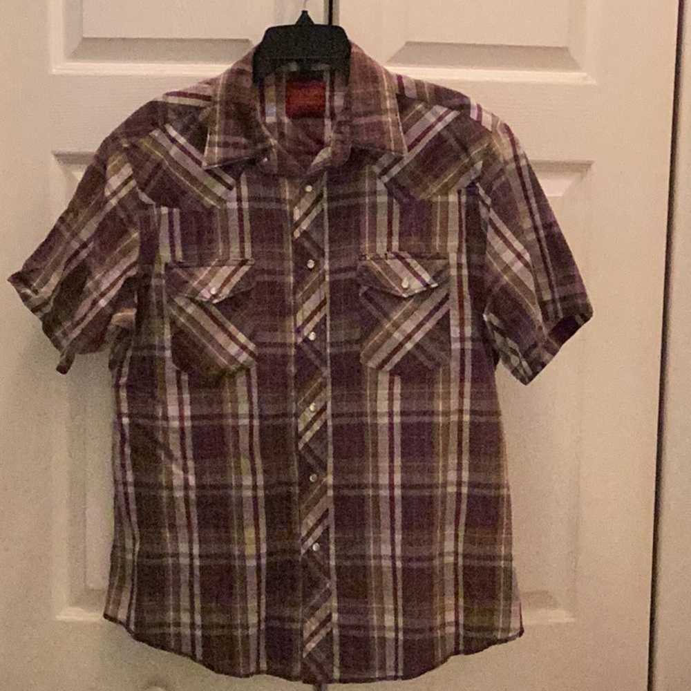 🤠Rustler Ranchwear Size Large Pearl Snap button Up~Short sleeve~Western~Shirt 🤠